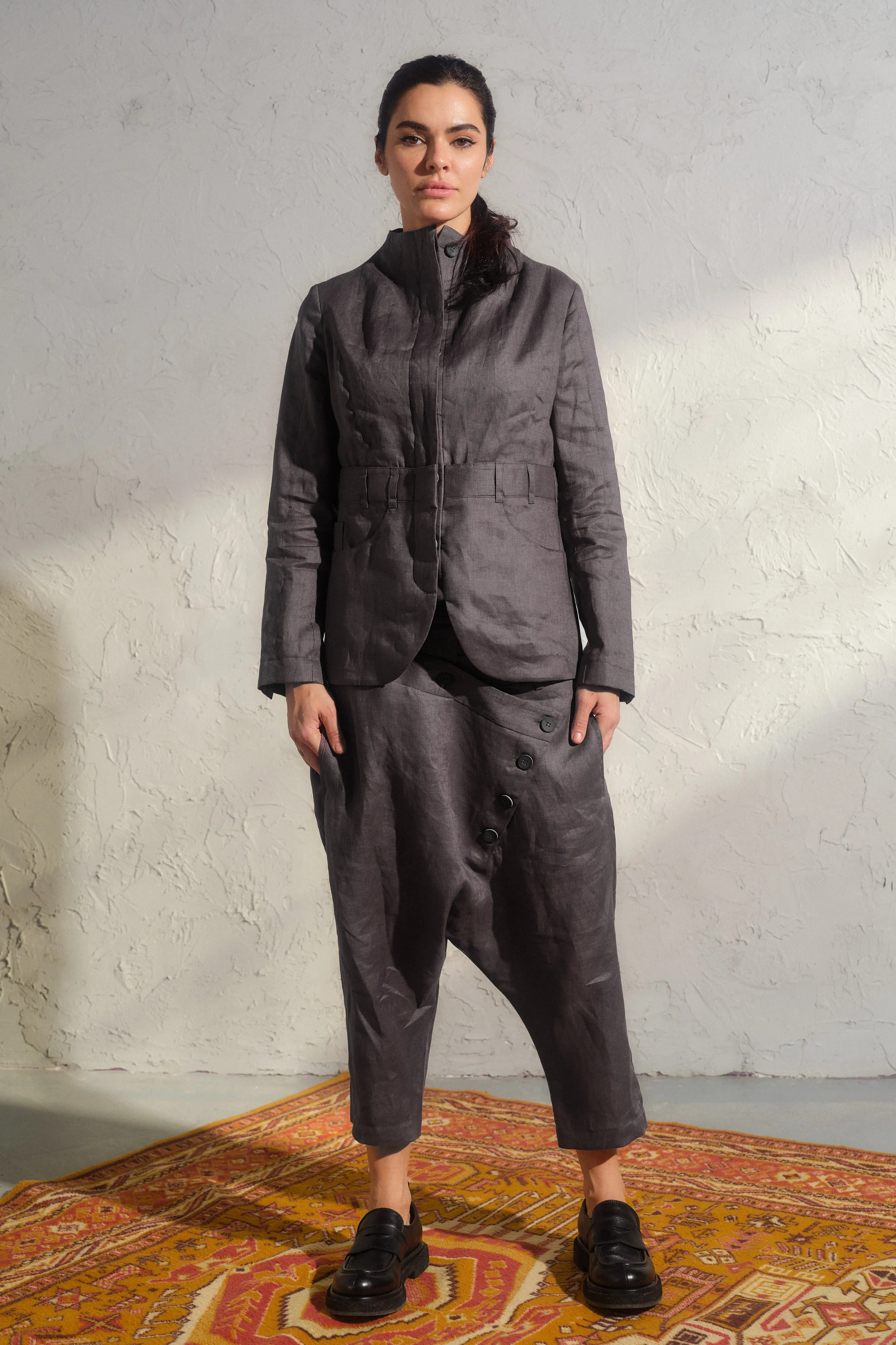 Dark grey linen blazer women's