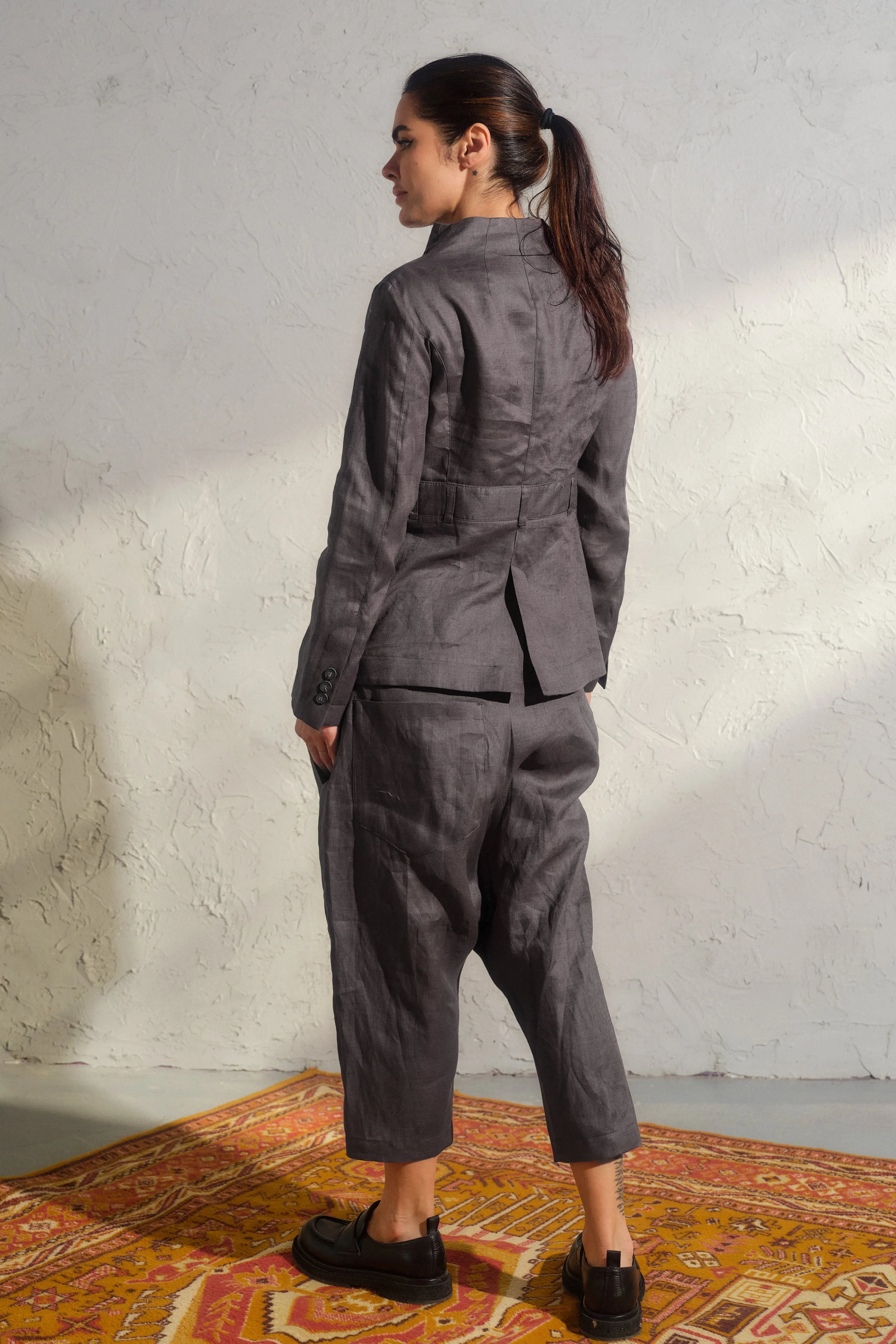 Dark grey linen blazer women's