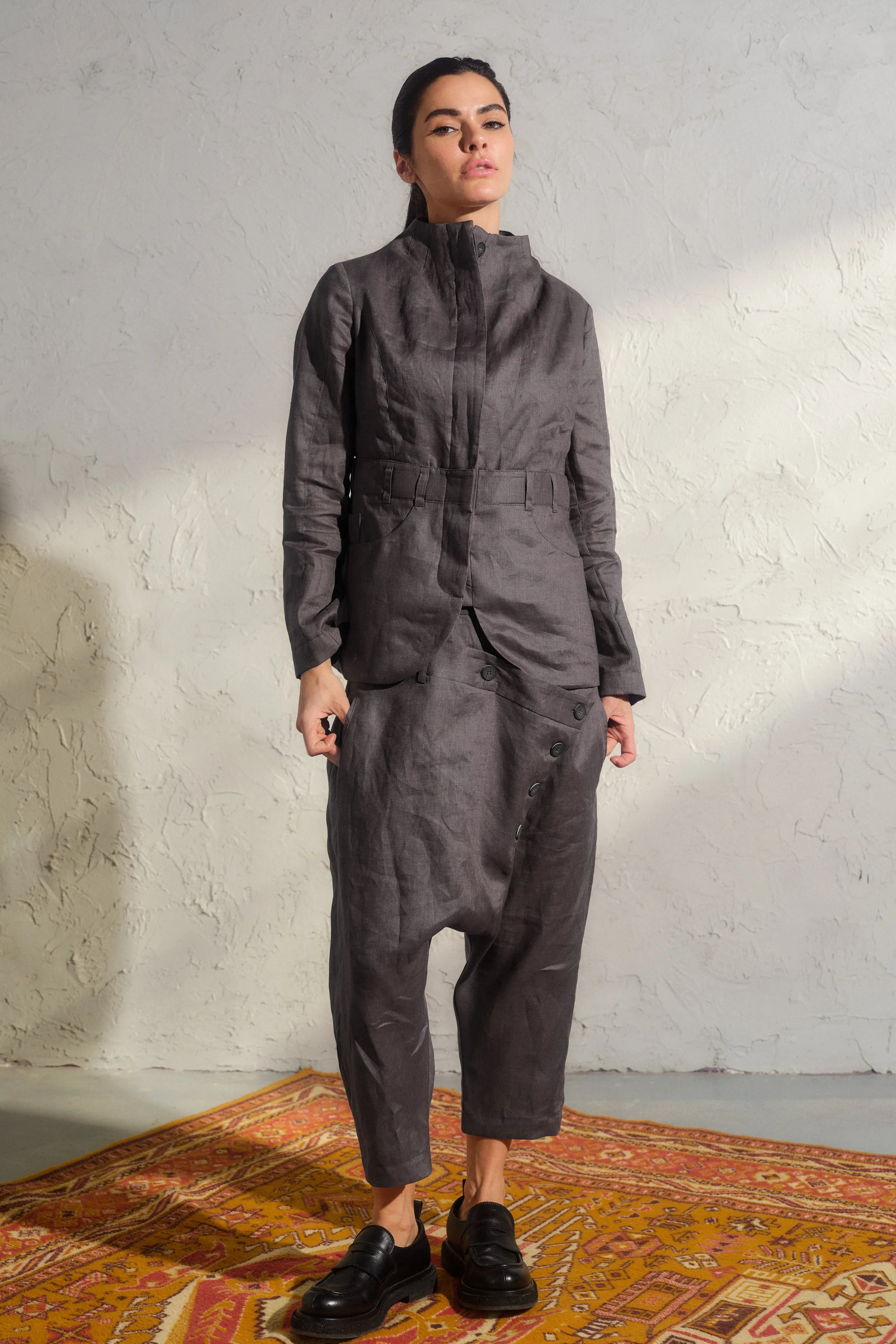 Dark grey linen blazer women's