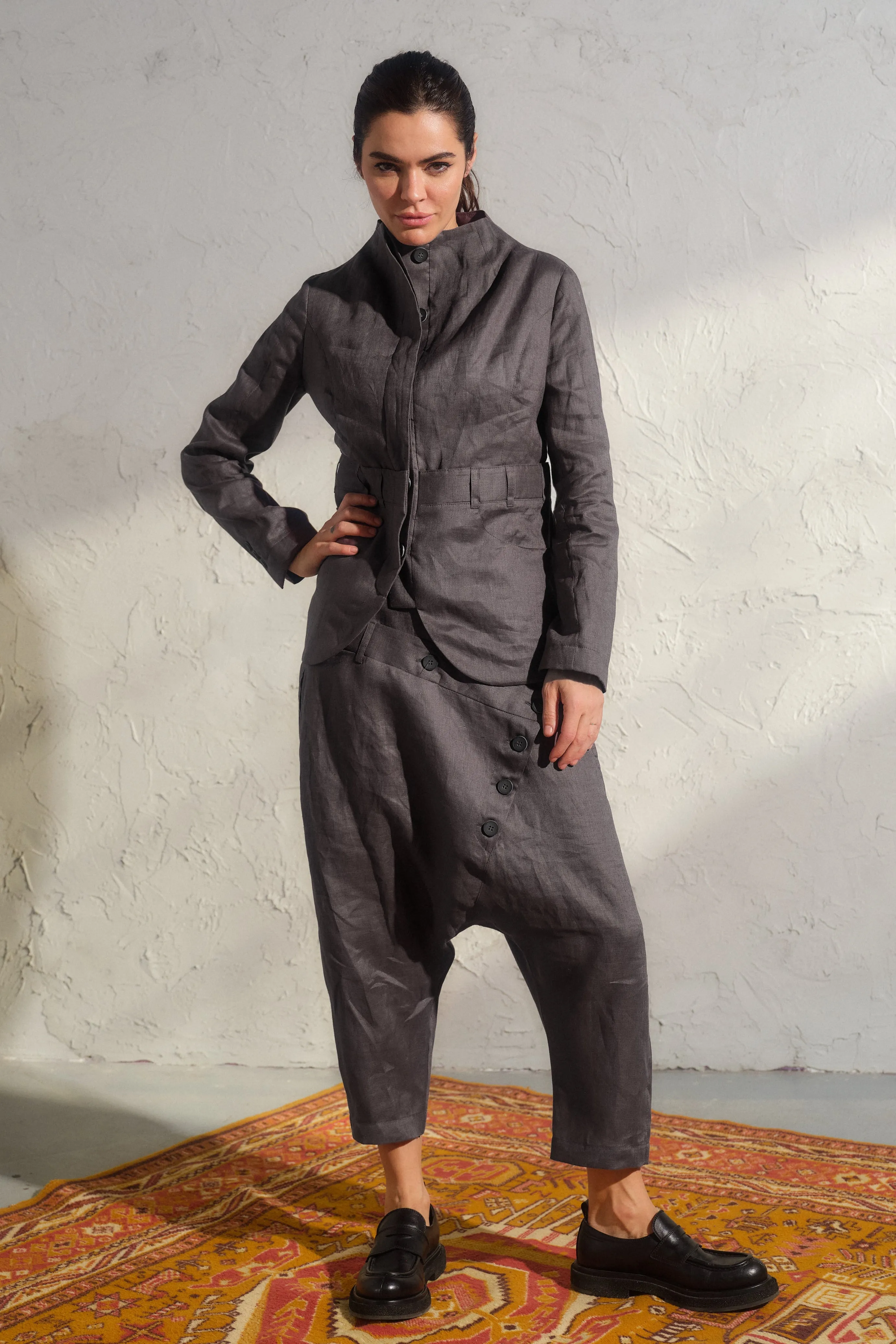 Dark grey linen blazer women's