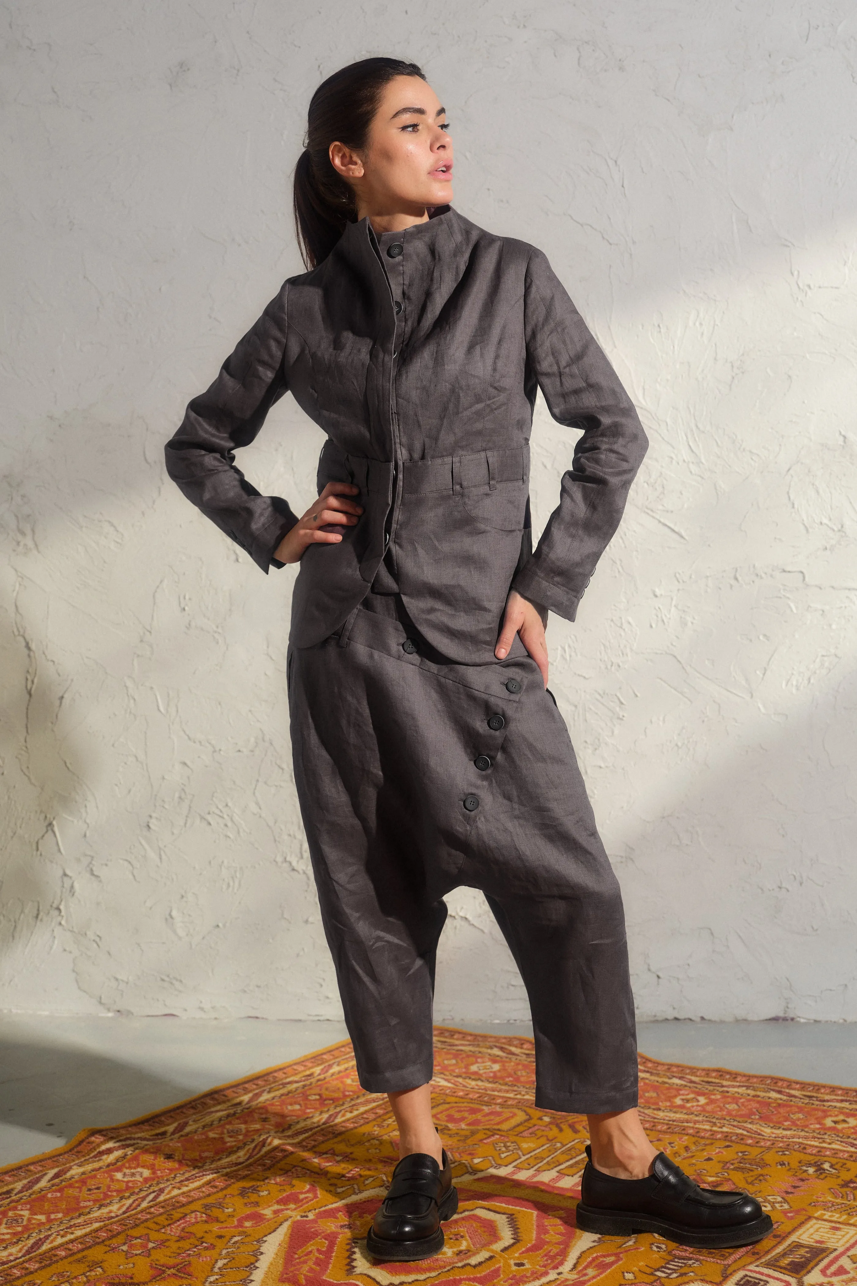Dark grey linen blazer women's