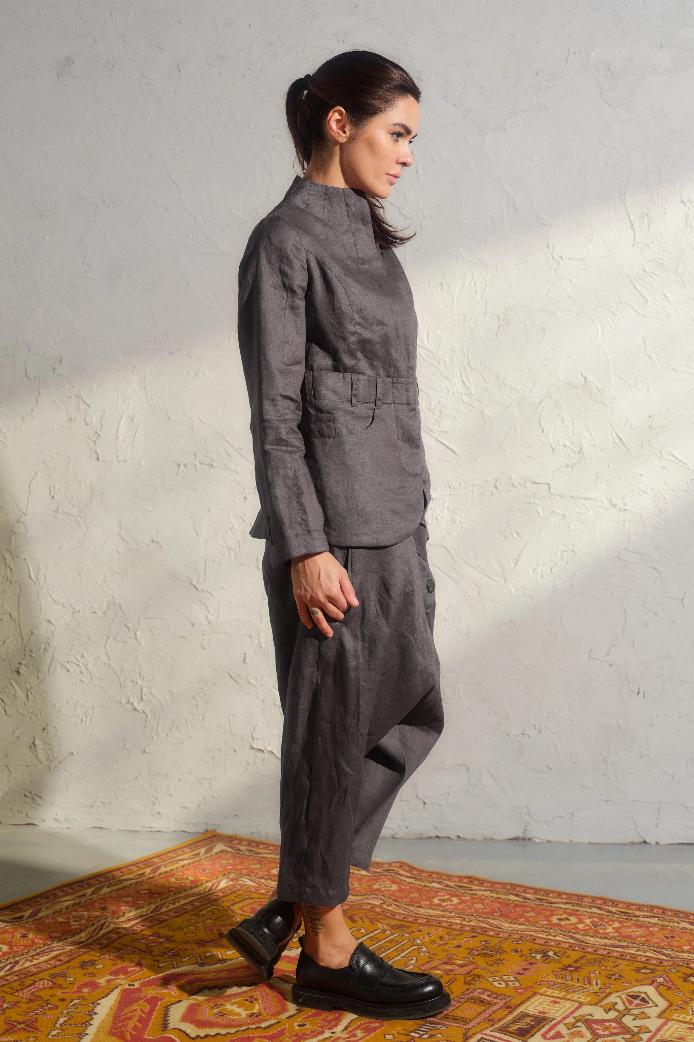 Dark grey linen blazer women's