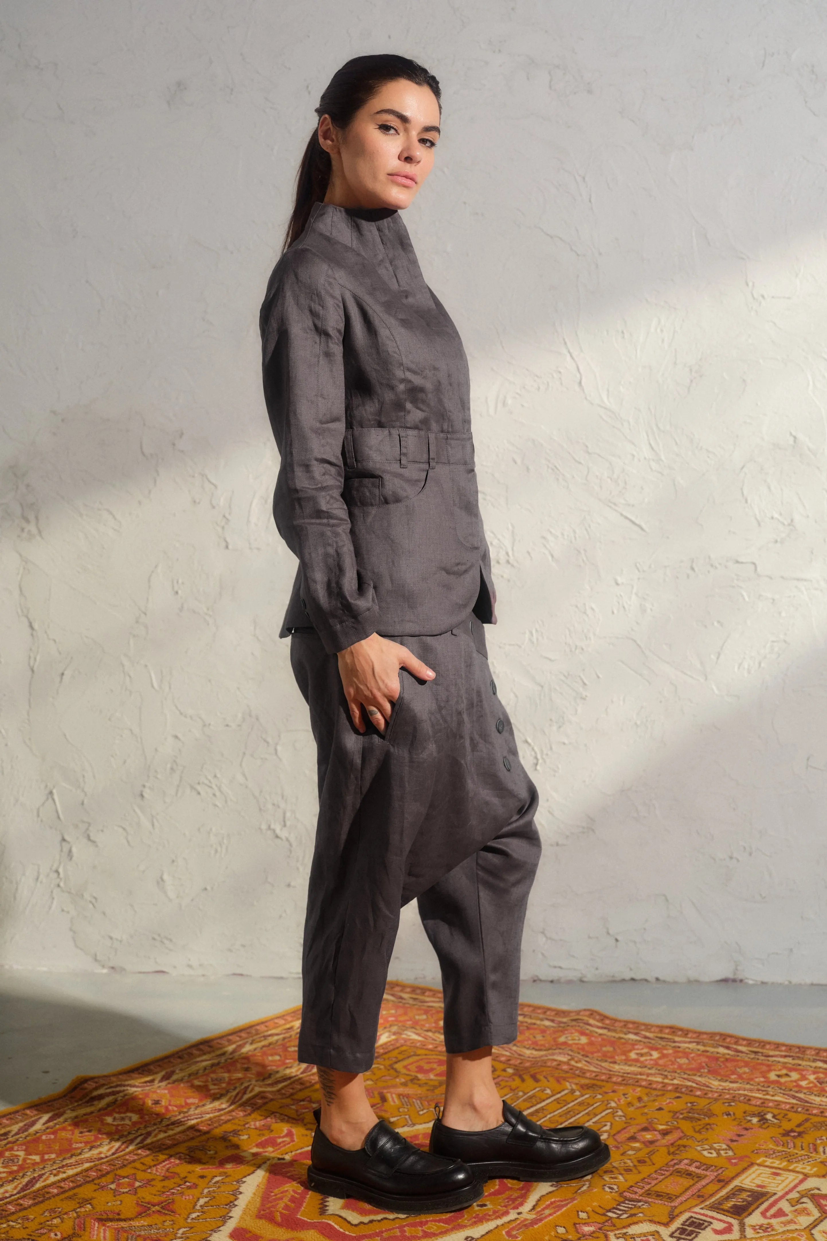 Dark grey linen blazer women's