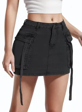 Denim Skirt Women with Pockets Stretchy Cargo Y2k Skirts Low Waist Jean Skirts for Women Denim Mini Skirt