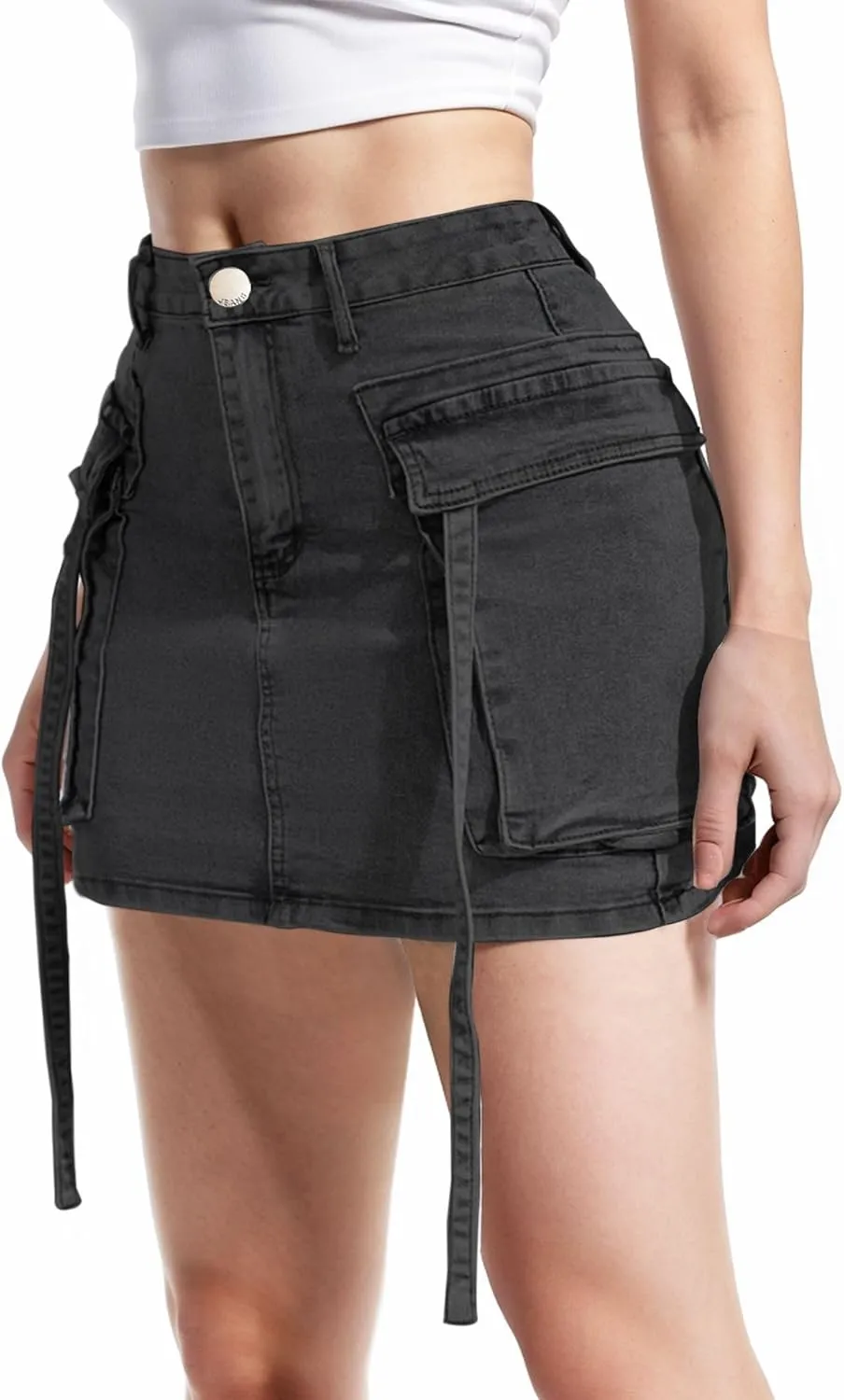 Denim Skirt Women with Pockets Stretchy Cargo Y2k Skirts Low Waist Jean Skirts for Women Denim Mini Skirt