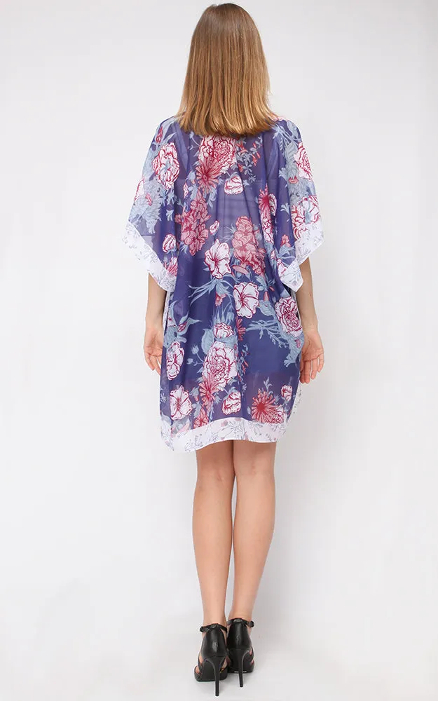 EAV5073 Lavender Flower Print Chiffon Kimono