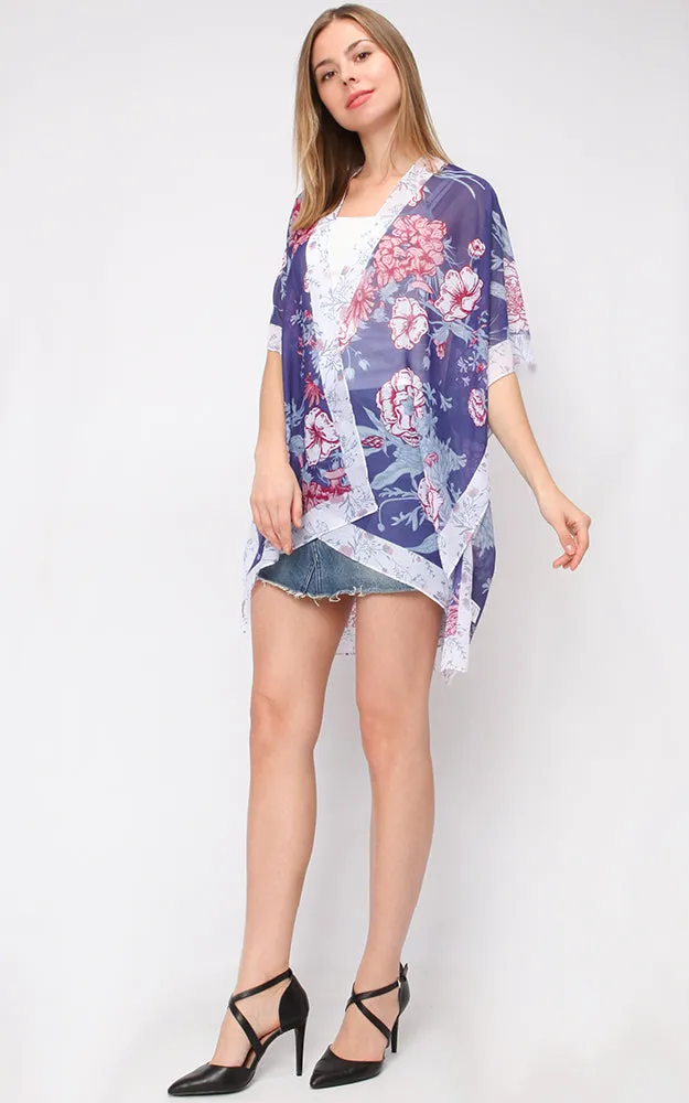 EAV5073 Lavender Flower Print Chiffon Kimono