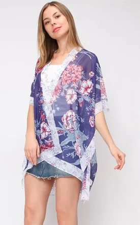 EAV5073 Lavender Flower Print Chiffon Kimono