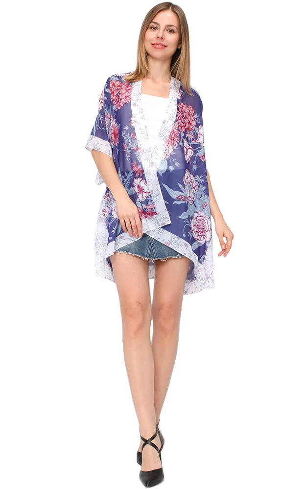 EAV5073 Lavender Flower Print Chiffon Kimono