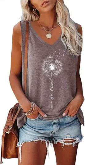 ETCYY NEW Womens Summer Tops V Neck Tank Tops Tie Dye Sleeveless Basic T Shirt Cute Printed Loose Fit
