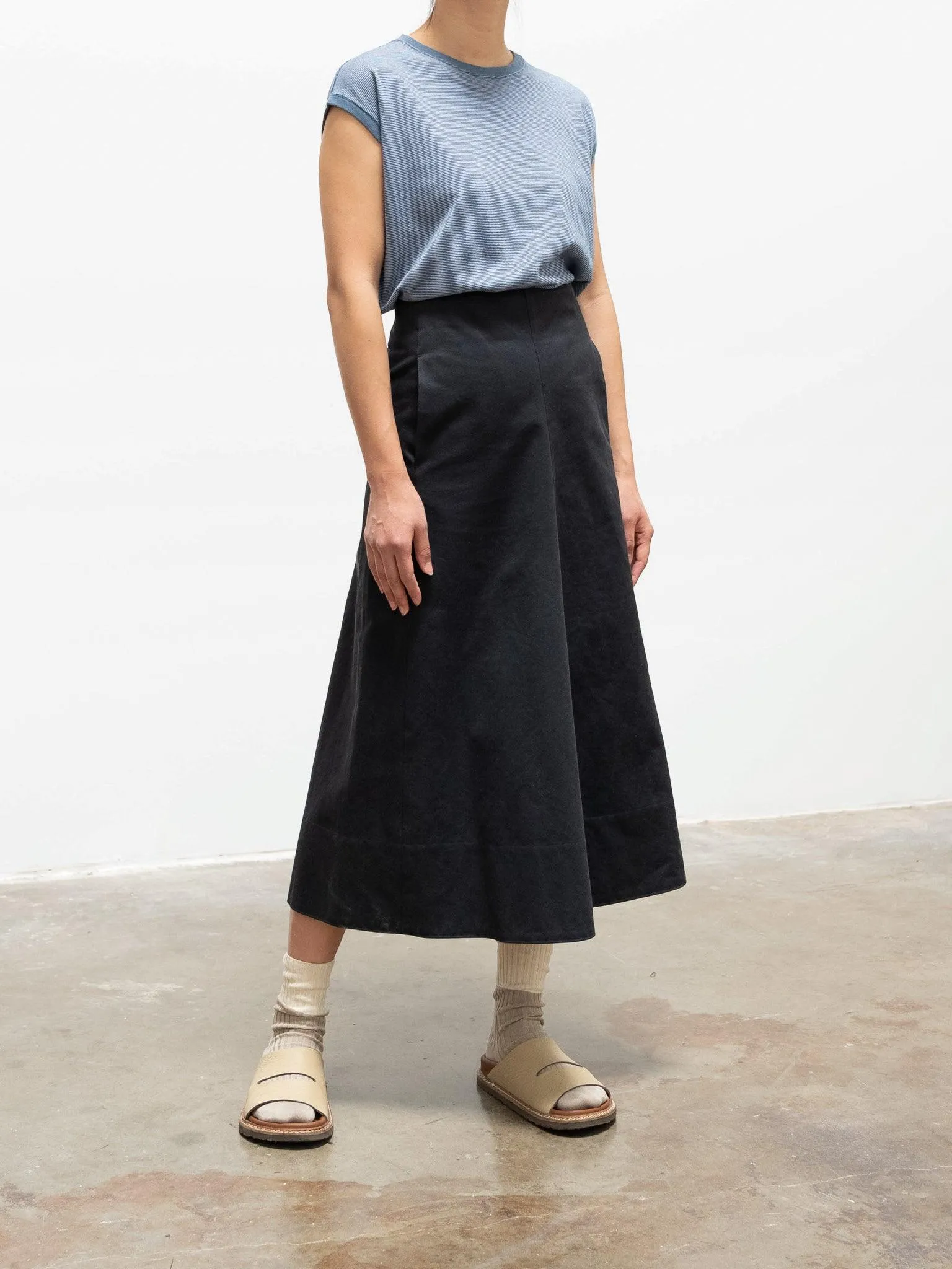 Finx Cotton Chino Flare Skirt - Navy