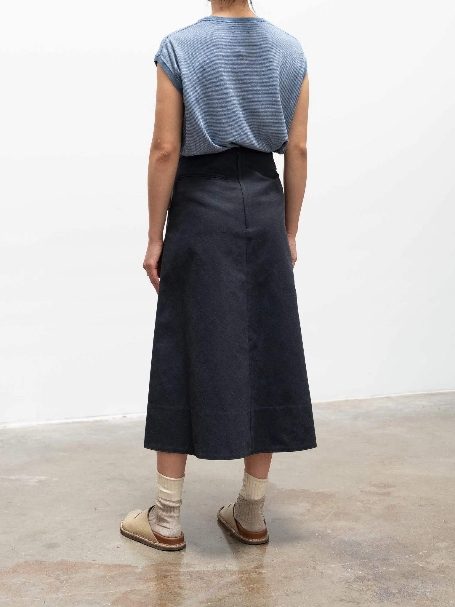 Finx Cotton Chino Flare Skirt - Navy