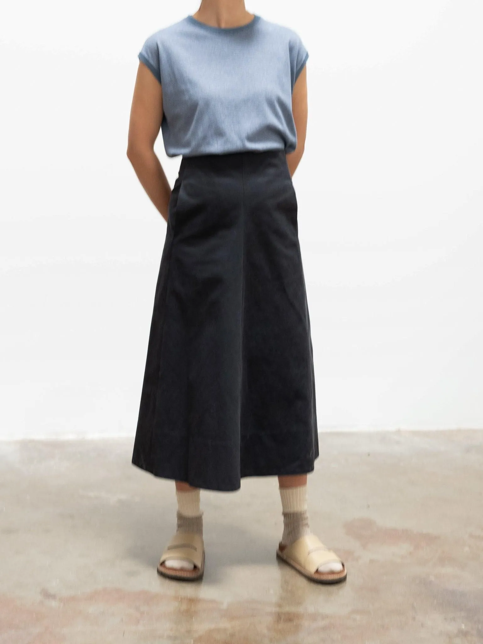 Finx Cotton Chino Flare Skirt - Navy