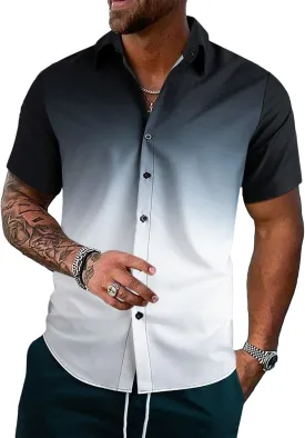 Floerns Men's Striped Shirts Casual Short Sleeve Button Down Shirts