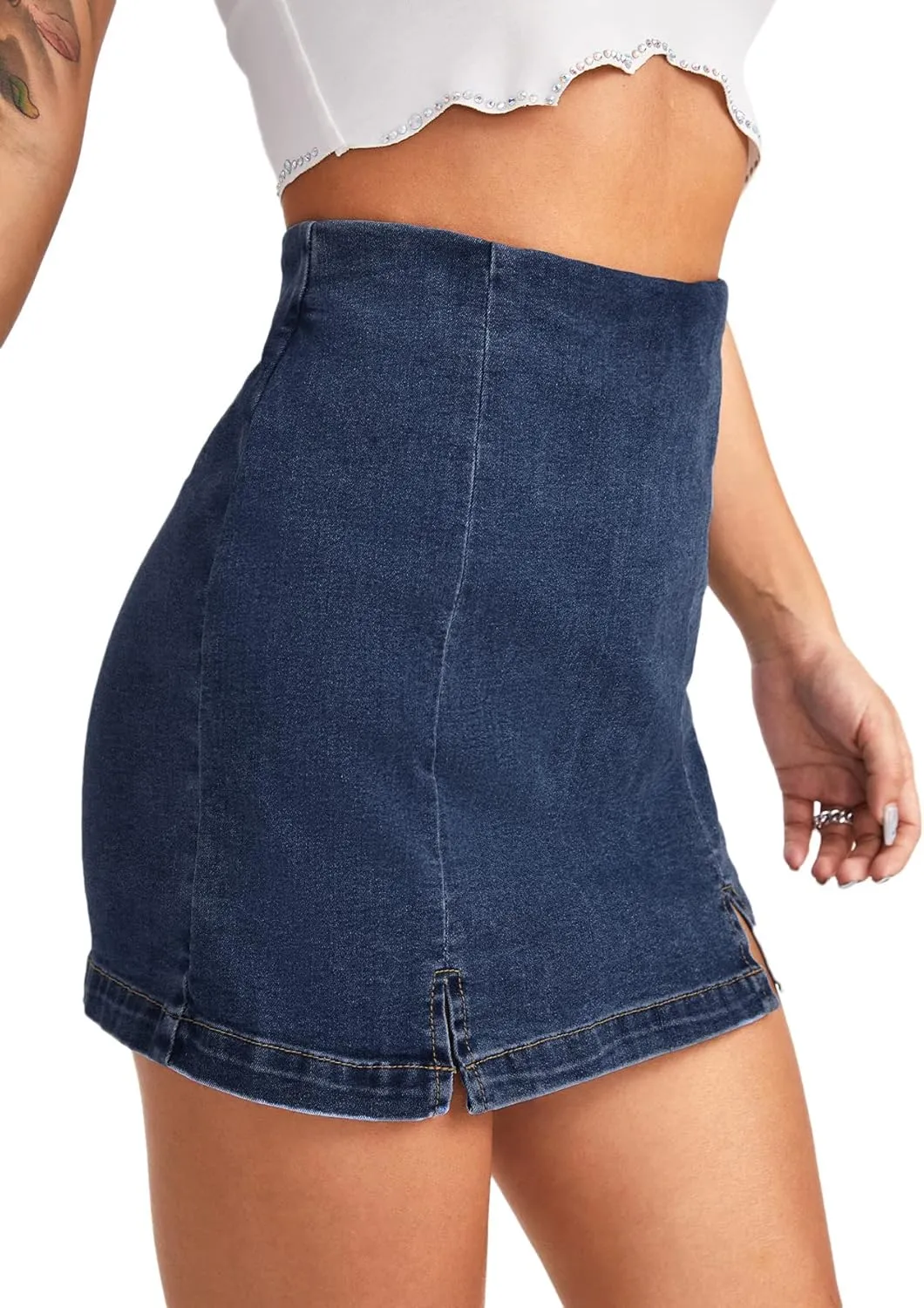 Floerns Women's Casual Split Hem High Waist Denim Skorts Skirt Shorts