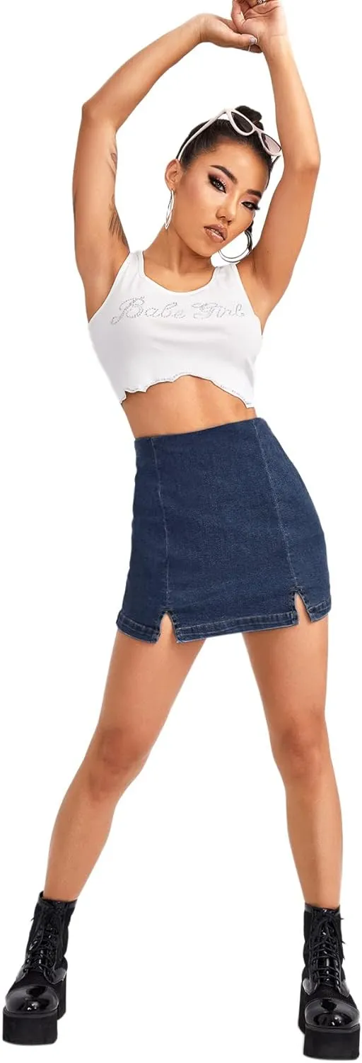 Floerns Women's Casual Split Hem High Waist Denim Skorts Skirt Shorts