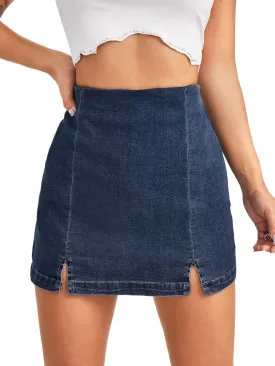 Floerns Women's Casual Split Hem High Waist Denim Skorts Skirt Shorts