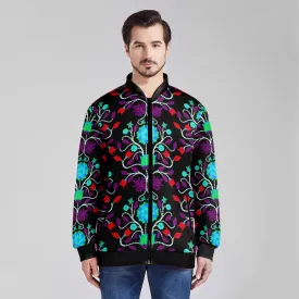 Floral Beadwork Four Clans Winter Youth Zippered Collared Lightweight Jacket