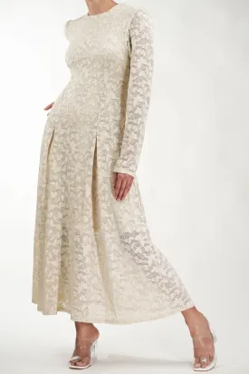 Flutter & Pleat Sand Net Dress