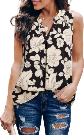 Gaharu Women's Summer Tank Blouse Casual V Neck Sleeveless Tunic Top Shirt