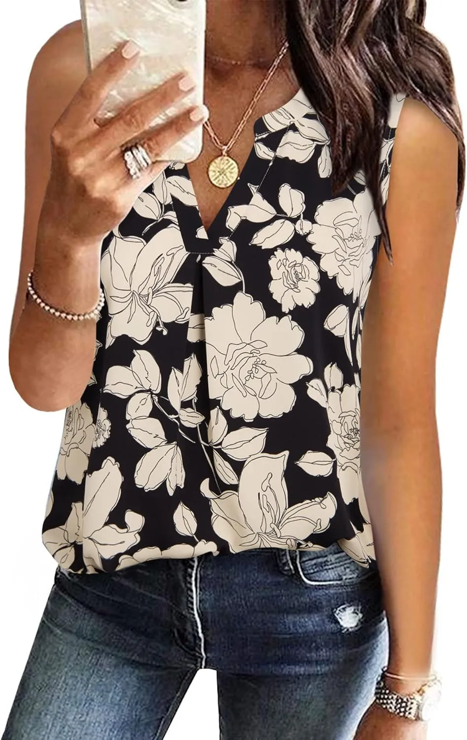 Gaharu Women's Summer Tank Blouse Casual V Neck Sleeveless Tunic Top Shirt
