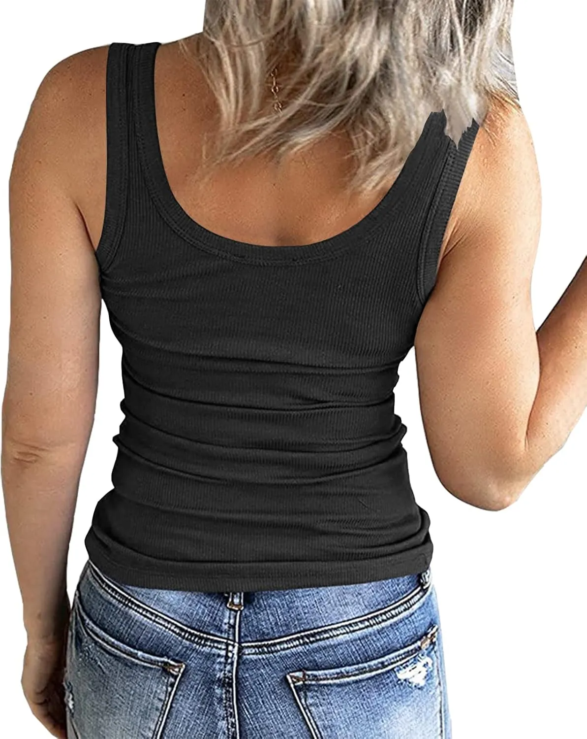 GEMBERA Women's Sleeveless Scoop Neck Ribbed Tank Tops Fitted Basic Cami Tee Shirts
