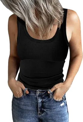 GEMBERA Women's Sleeveless Scoop Neck Ribbed Tank Tops Fitted Basic Cami Tee Shirts