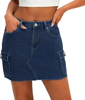 Genleck Cargo Denim Skirt for Women  Tummy Control Stretch Jean Skirts with Pockets High Waist Mini Y2K Summer Skirt Outfit