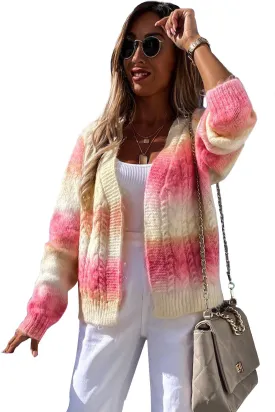 Gradient Color Chunky Knit Cardigan Open Front Cardigan