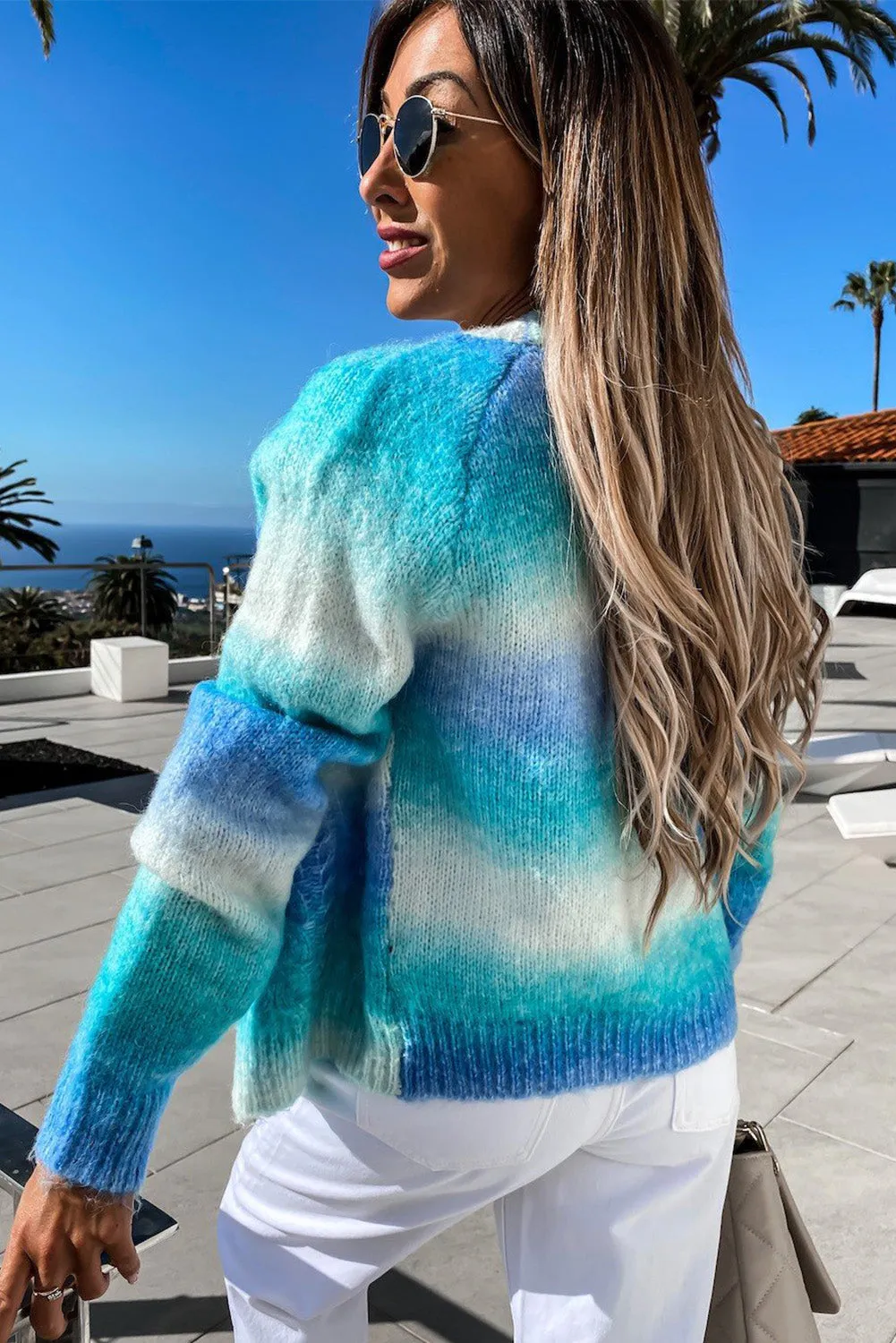 Gradient Color Chunky Knit Cardigan Open Front Cardigan