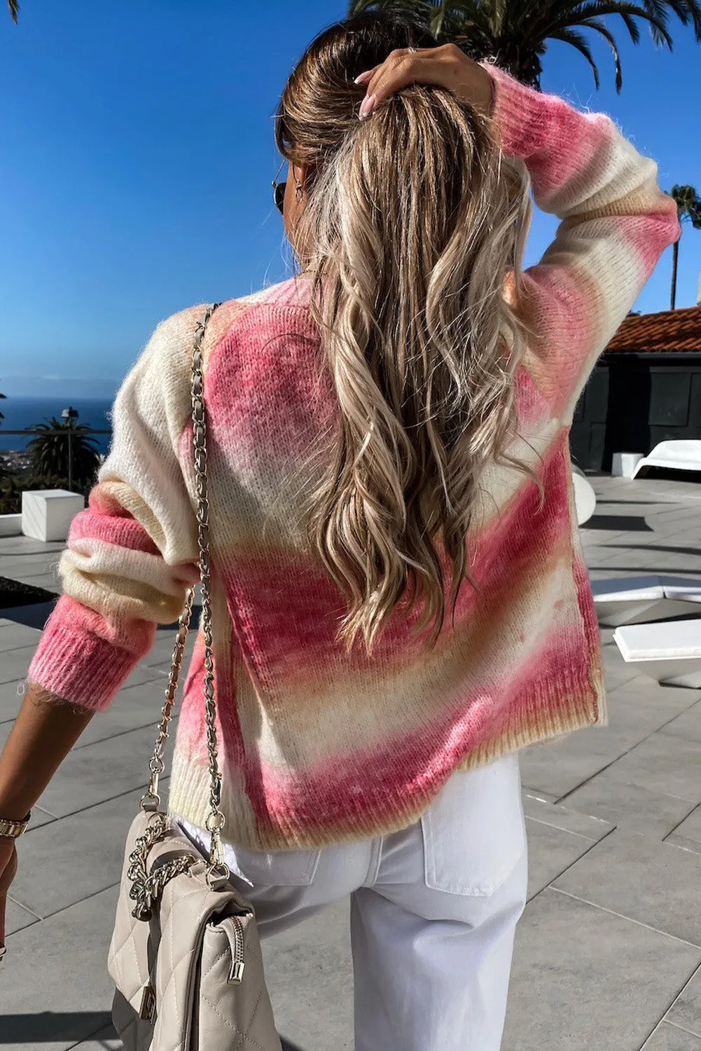Gradient Color Chunky Knit Cardigan Open Front Cardigan