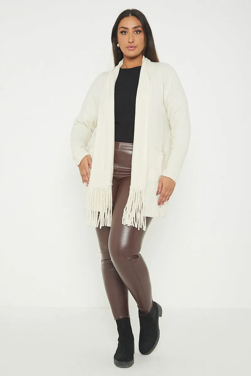 Italian Lagenlook Tassel Fringe Hem Long Sleeve Pockets Open Front Cardigan