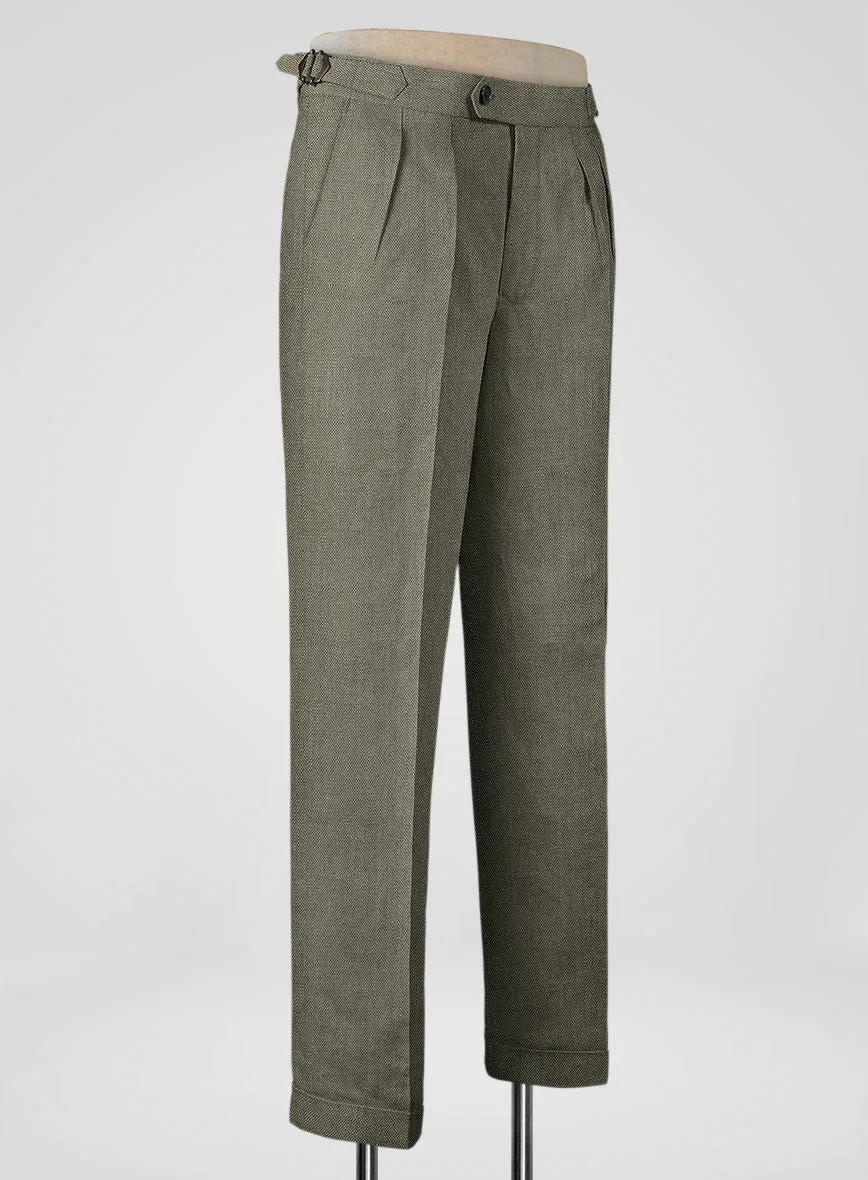 Italian Muted Green Linen Highland Trousers