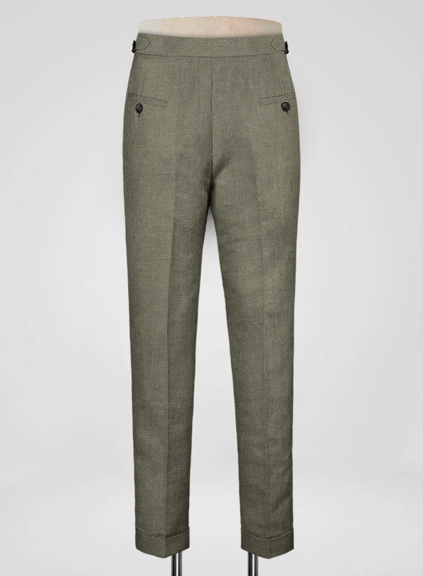 Italian Muted Green Linen Highland Trousers