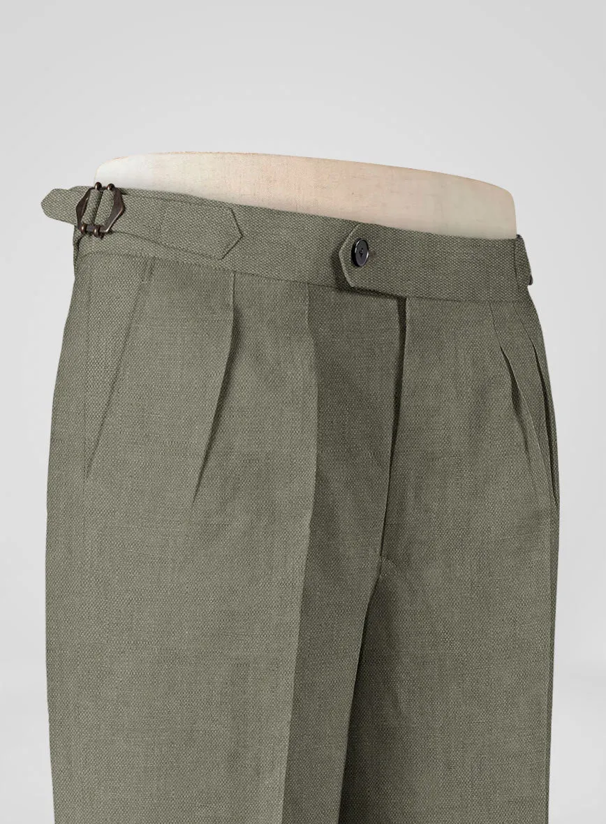 Italian Muted Green Linen Highland Trousers