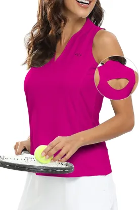 JINSHI Women's Sleeveless Golf Polo Shirts V Neck Sport Tank Top UPF50  Tennis Shirts Quick Dry