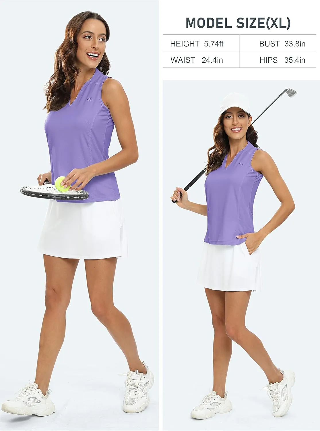 JINSHI Women's Sleeveless Golf Polo Shirts V Neck Sport Tank Top UPF50  Tennis Shirts Quick Dry