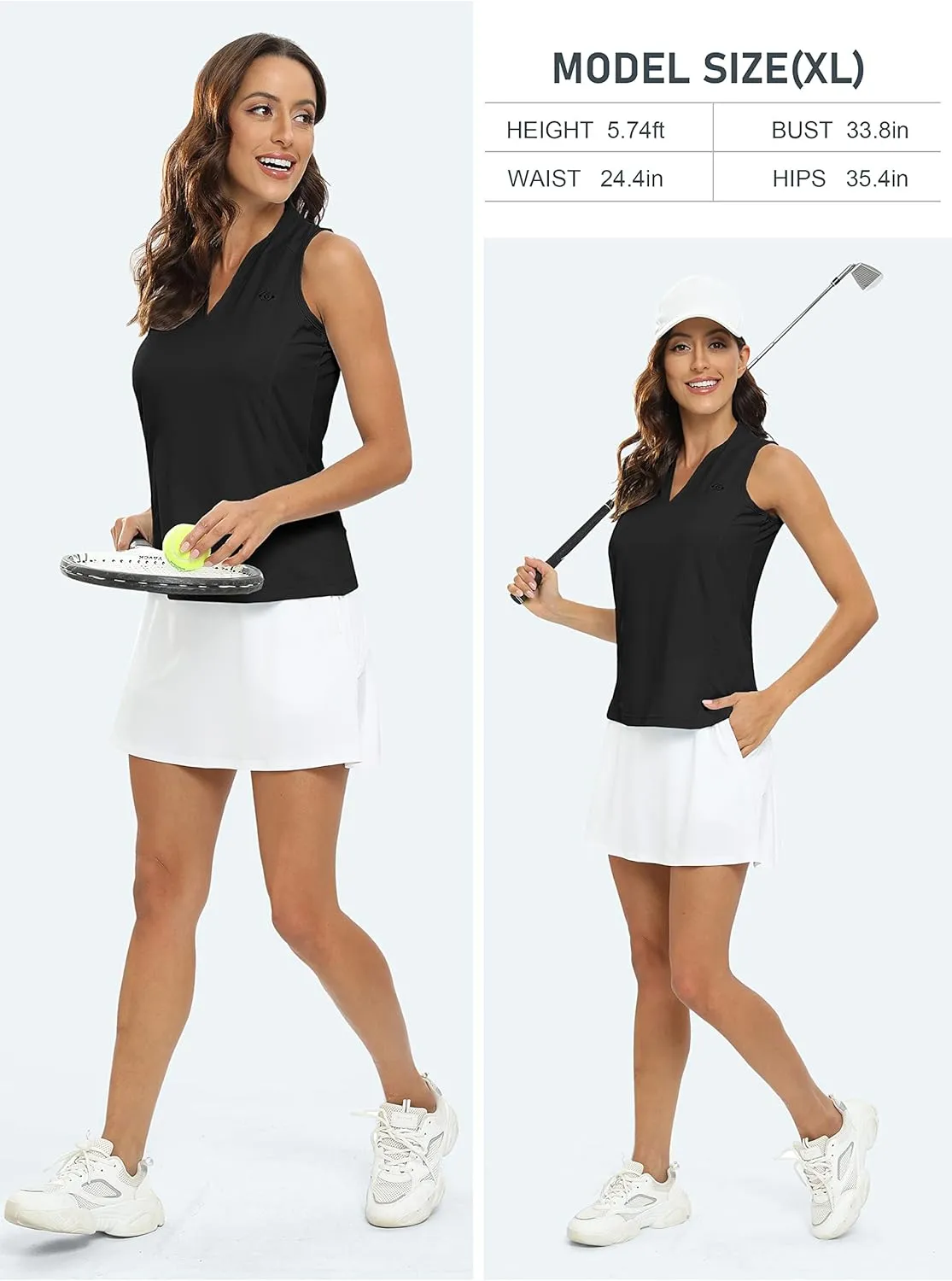 JINSHI Women's Sleeveless Golf Polo Shirts V Neck Sport Tank Top UPF50  Tennis Shirts Quick Dry