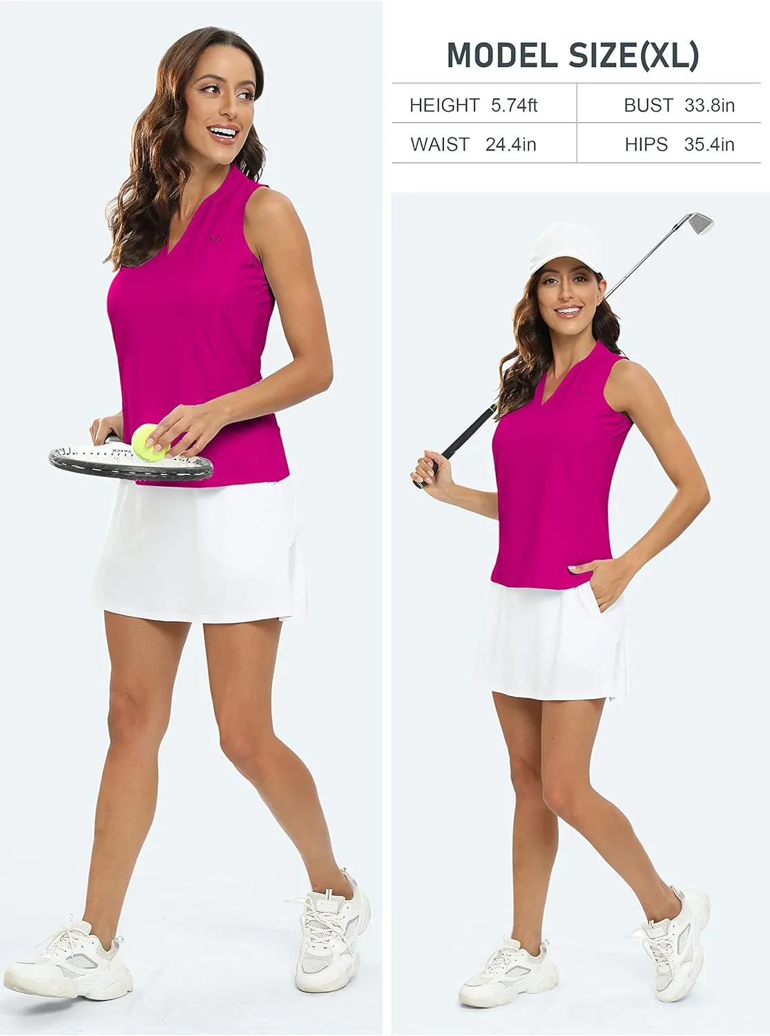 JINSHI Women's Sleeveless Golf Polo Shirts V Neck Sport Tank Top UPF50  Tennis Shirts Quick Dry