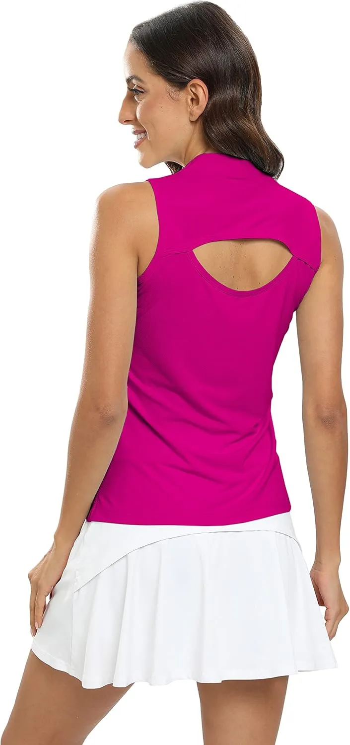 JINSHI Women's Sleeveless Golf Polo Shirts V Neck Sport Tank Top UPF50  Tennis Shirts Quick Dry