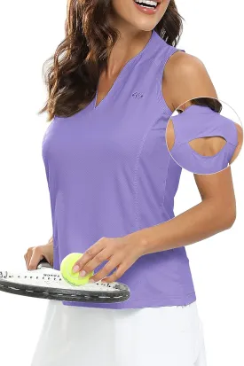 JINSHI Women's Sleeveless Golf Polo Shirts V Neck Sport Tank Top UPF50  Tennis Shirts Quick Dry