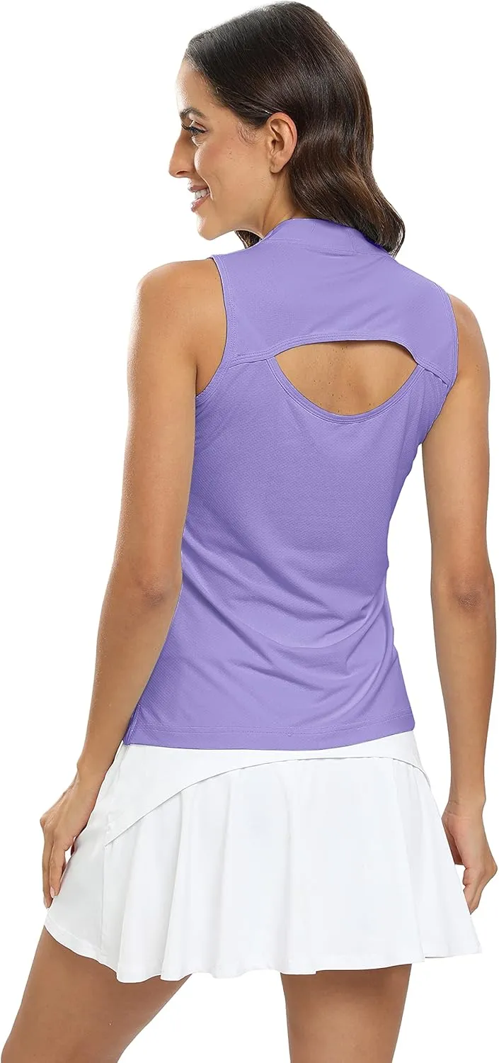 JINSHI Women's Sleeveless Golf Polo Shirts V Neck Sport Tank Top UPF50  Tennis Shirts Quick Dry