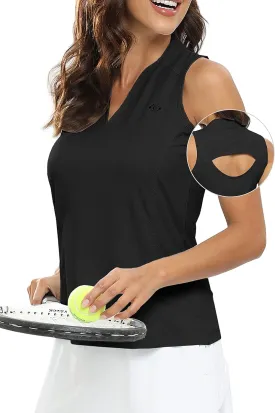 JINSHI Women's Sleeveless Golf Polo Shirts V Neck Sport Tank Top UPF50  Tennis Shirts Quick Dry