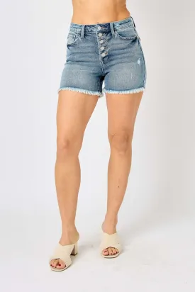 Judy Blue High Waist Button Fly Destroy Hi-Lo Cut Shorts