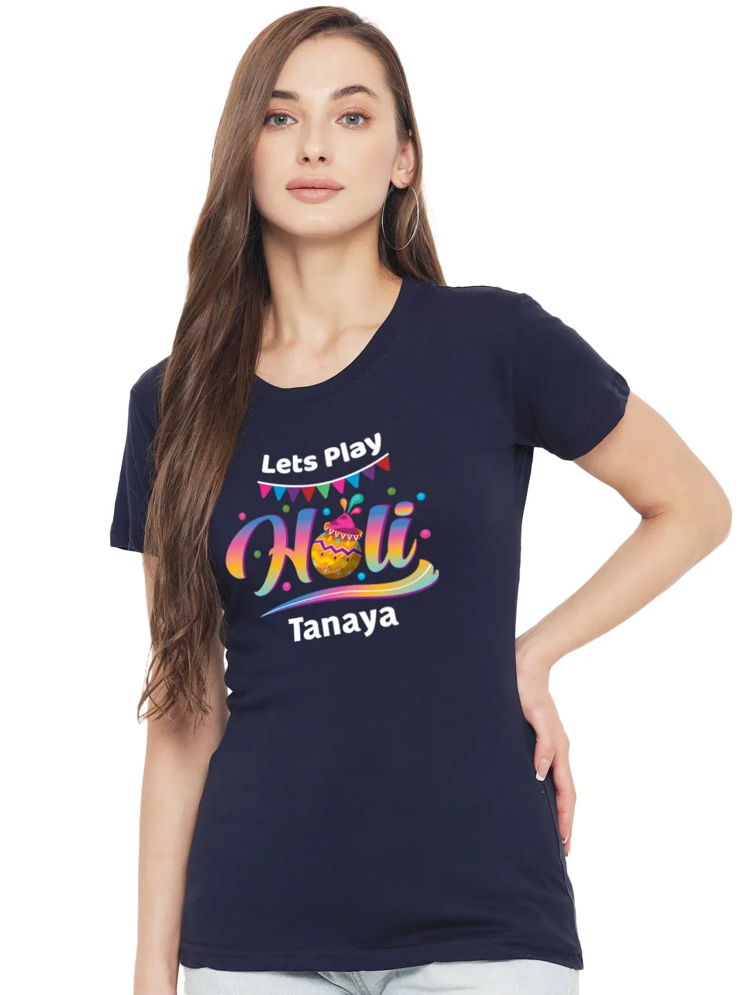 Lets Play Holi Women's Tshirt w/ Custom Name