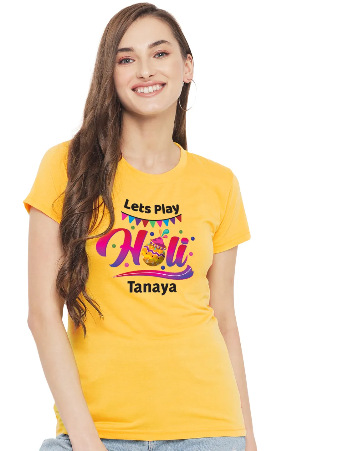 Lets Play Holi Women's Tshirt w/ Custom Name