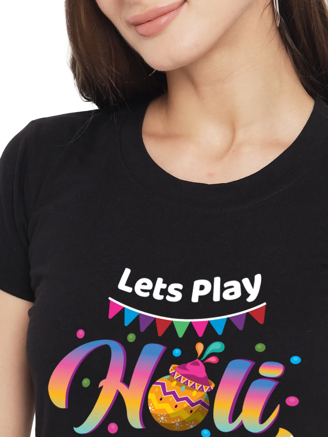 Lets Play Holi Women's Tshirt w/ Custom Name