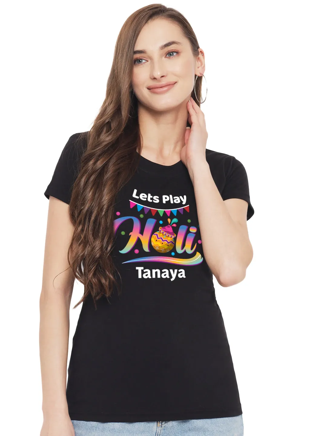 Lets Play Holi Women's Tshirt w/ Custom Name