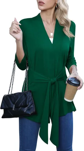 LILBETTER Women's Casual Lightweight 3/4 Sleeve Open Front Cardigan Draped Duster