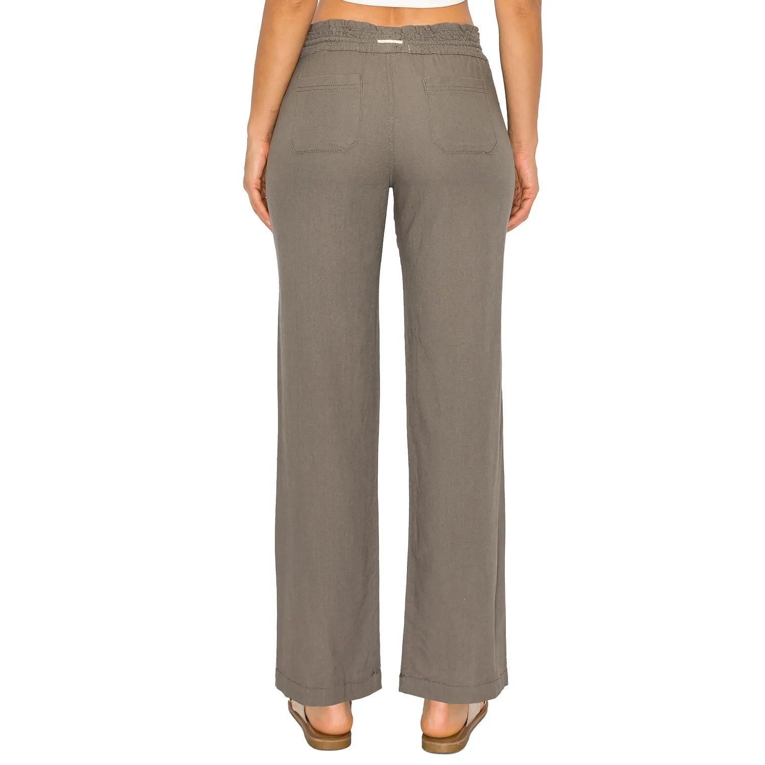 Linen Pants 29" Inseam Drawstring Smocked Waist Beach Pants - Grey
